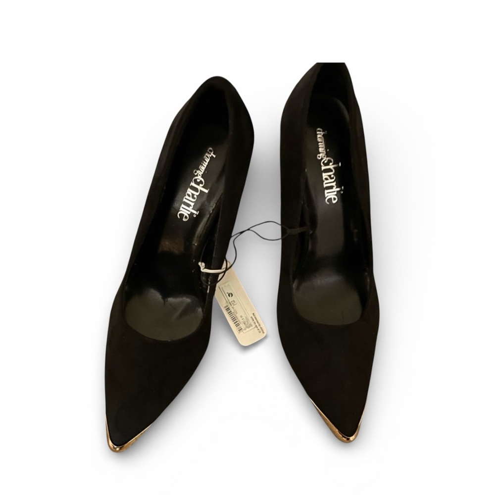 Charming Charlie's Pump Black Pumps With Gold Accents-Size 8 Suede
